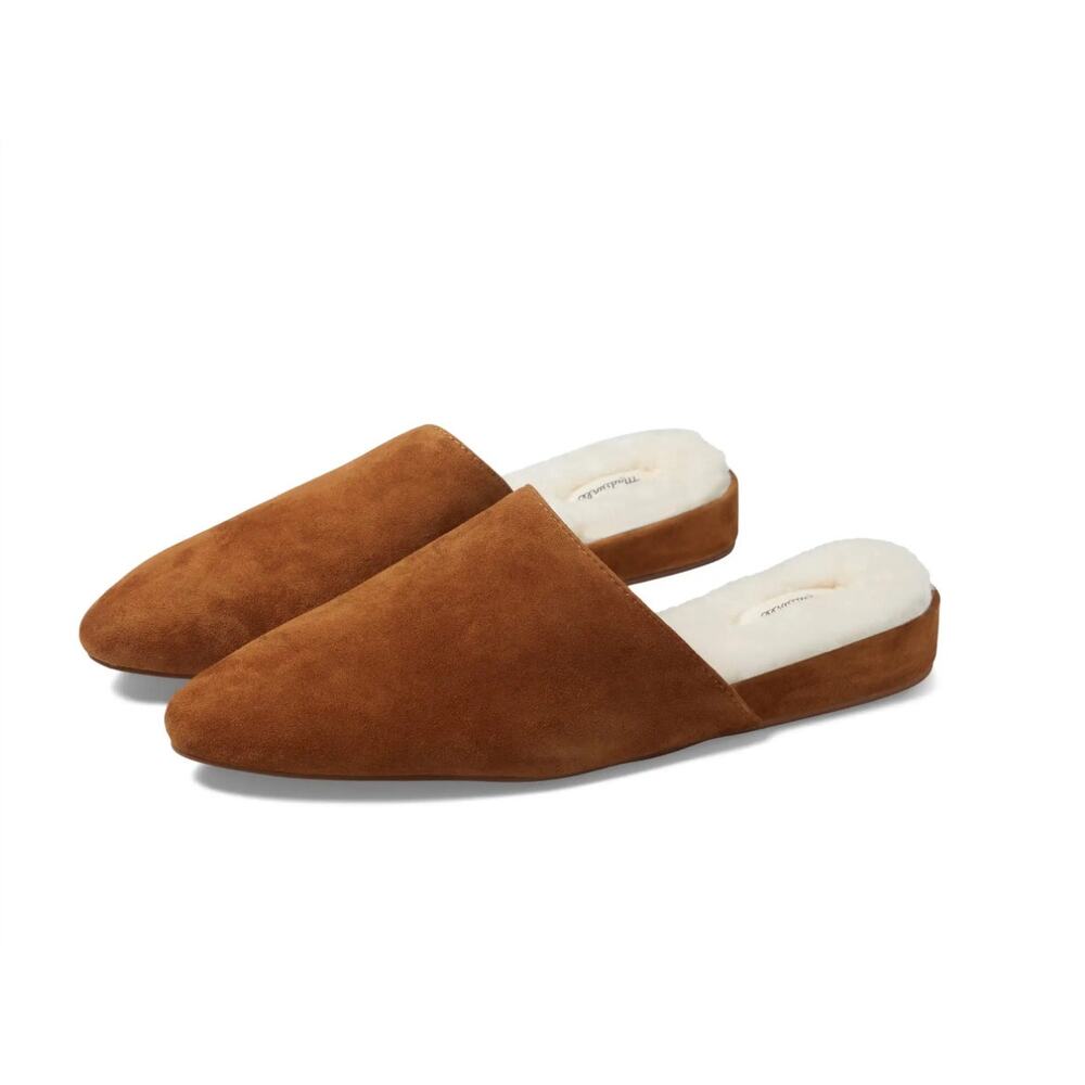 Madewell Kasey Mule Acorn Brown Suede Faux Shearling Insole Size 10.5